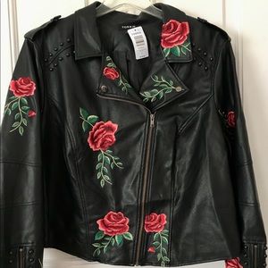 Torrid Black Moto Jacket with Rose Detail Size 3